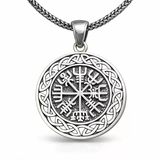 Gümüş Vegvisir Viking Pusulası Erkek Kolye