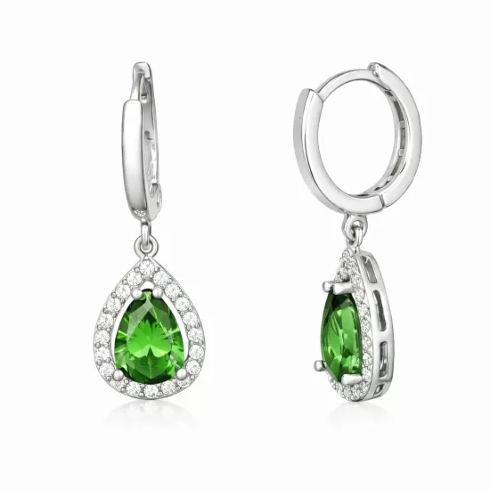 Gümüş Yeşil Zirkon Taşlı Damla Kadın Küpe