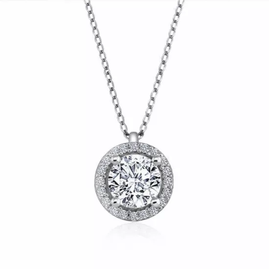 Silver Round Mounted Single Stone Necklace