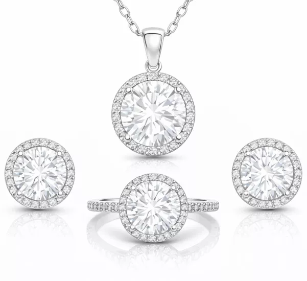 Silver Round Mounted Solitaire Set