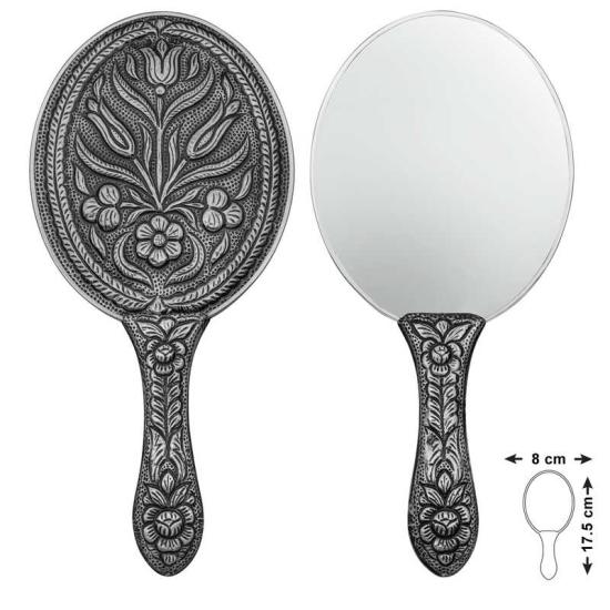 Silver Tulip Motif Hand Mirror