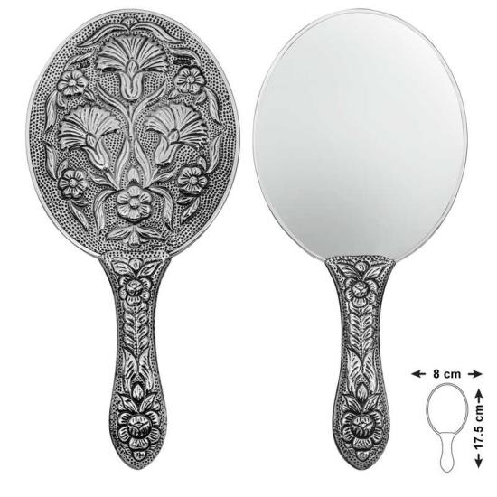Silver Carnation Motif Hand Mirror