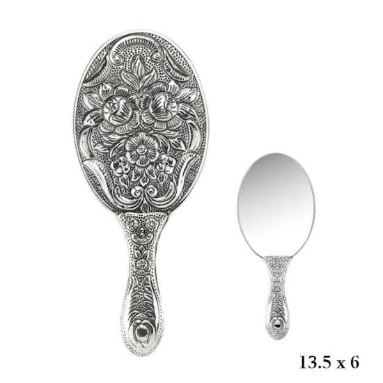 Magnolia Motif Silver Hand Mirror