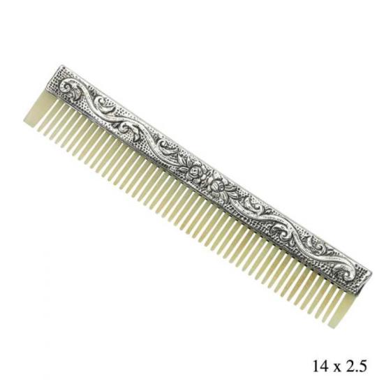 Bone Comb with Silver Flower Motif