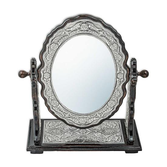 Silver Floral Patterned Oval Double-Sided Mirror