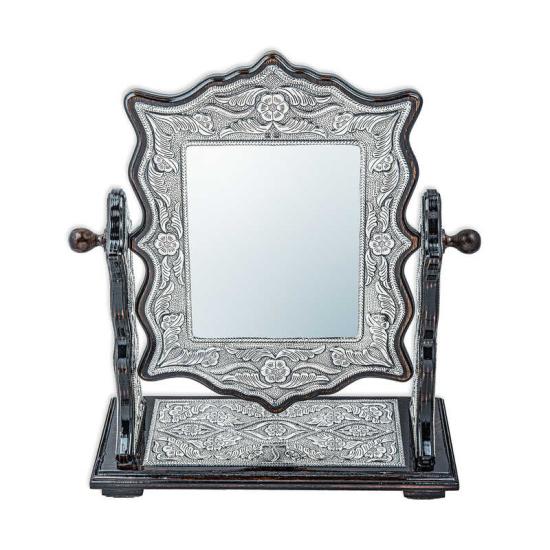 Square Double-Sided Mirror with Silver Floral Pattern
