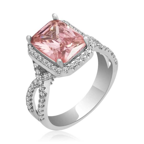 Silver Pink Baguette Women’s Ring