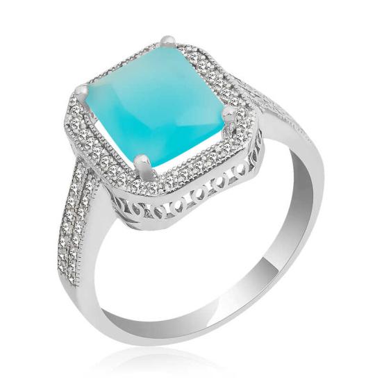 Silver Turquoise Baguette Square Women’s Ring