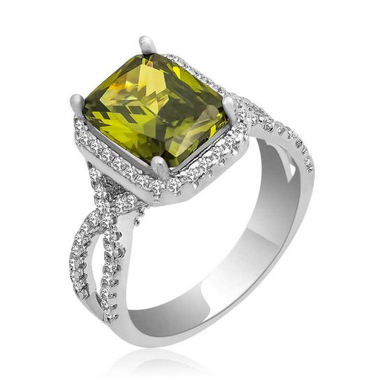 Silver Green Baguette Women’s Ring