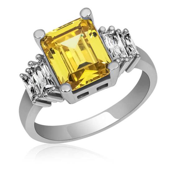 Silver Yellow Baguette Stone Women’s Ring