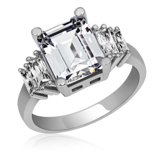 Silver White Baguette Stone Women’s Ring