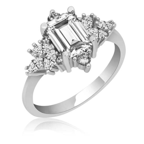 Silver White Baguette Stone Women’s Ring