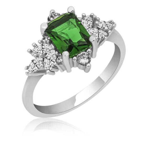 Silver Green Baguette Stone Women’s Ring