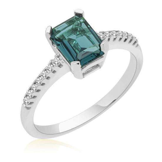 Silver Dark Green Baguette Stone Women’s Ring