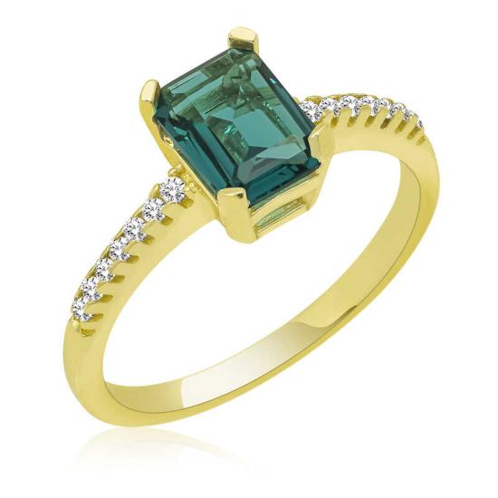 Silver Gold Green Baguette Stone Women’s Ring
