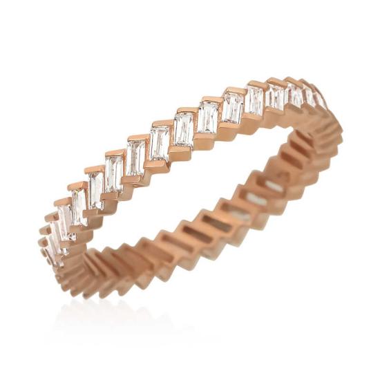 Silver Baguette Stone Rose Eternity Ring for Women