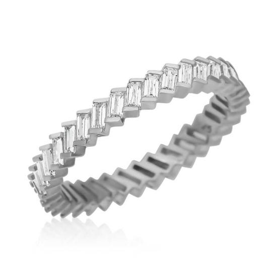 Silver Baguette Stone Rhodium Full Circle Women’s Ring