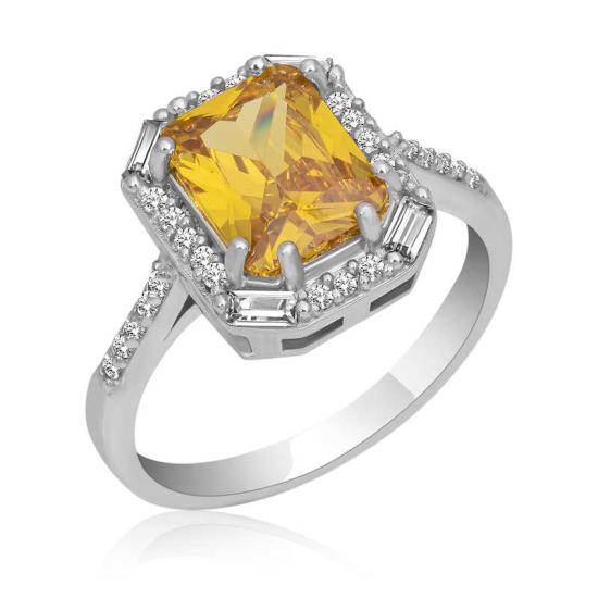 Silver Yellow Stone Baguette Square Women’s Ring