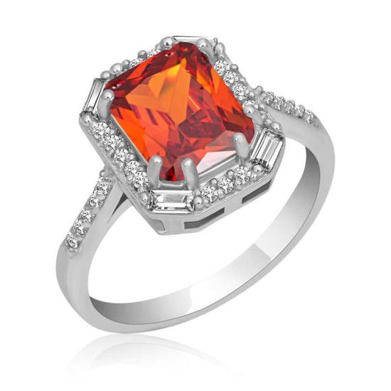 Silver Red Stone Baguette Square Women’s Ring