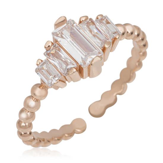 Silver Rose Adjustable Baguette Women’s Ring