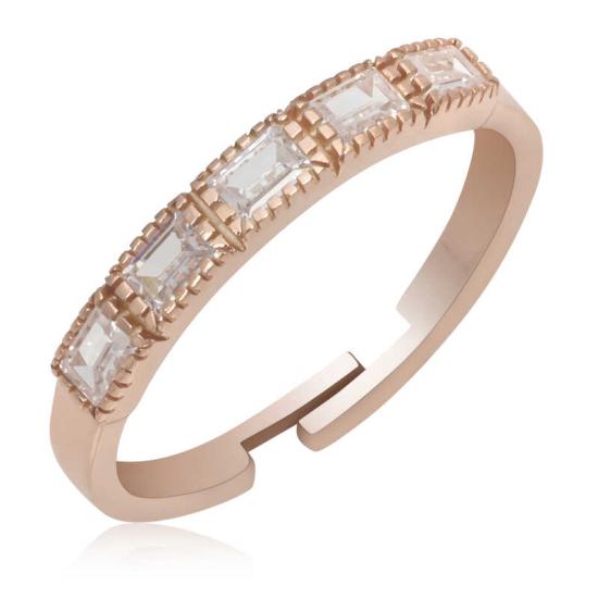 Silver Rose Adjustable Baguette Women’s Ring