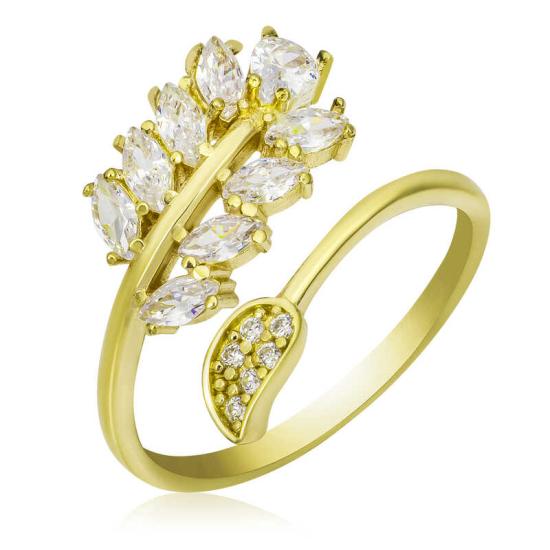 Silver Gold Adjustable White Stone Leaf Women’s Ring
