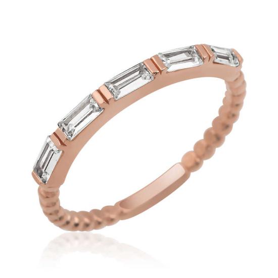 Silver Rose Row Baguette Stone Women’s Ring