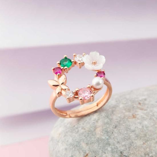Adjustable Silver Rose Magnolia Flower Women’s Ring
