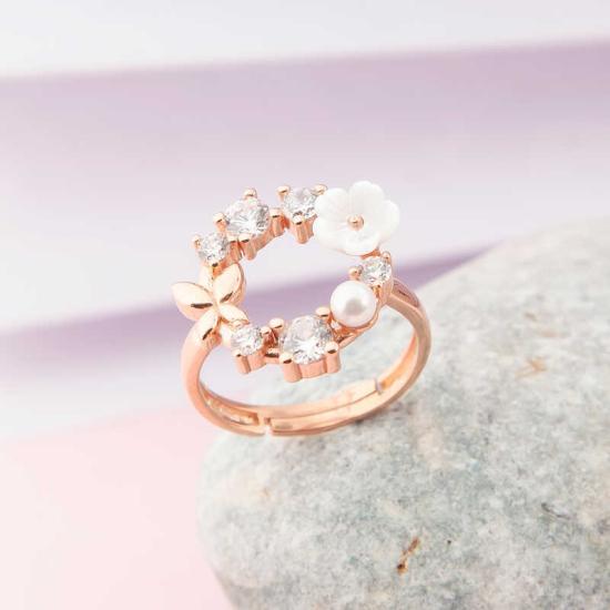 Adjustable Silver Rose Magnolia Flower Women’s Ring