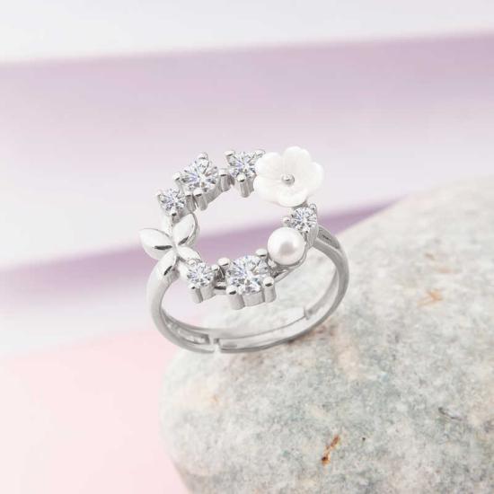Adjustable Silver Magnolia Flower Women’s Ring