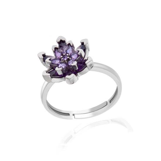 Silver Purple Stone Lotus Flower Women’s Ring