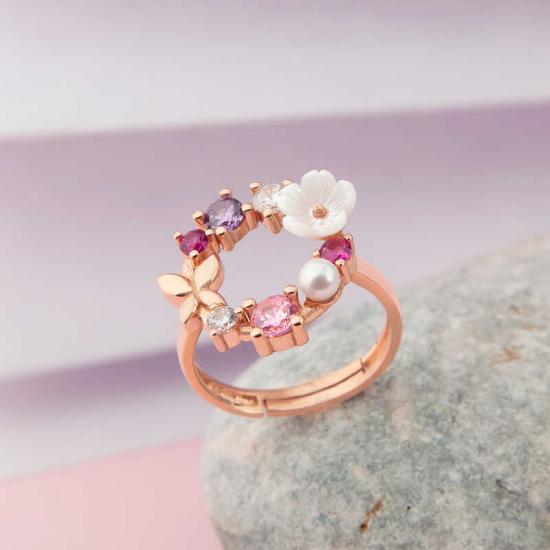 Adjustable Silver Rose Magnolia Flower Women’s Ring