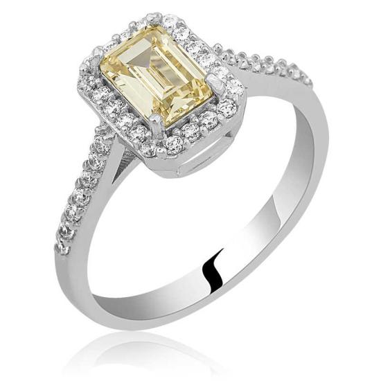 Silver Yellow Baguette Stone Women’s Ring