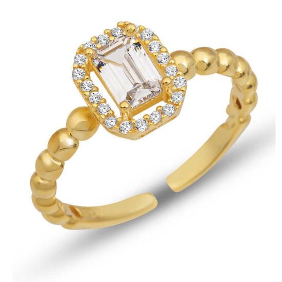 Adjustable Silver Gold White Baguette Stone Women’s Ring