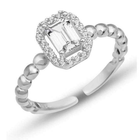 Adjustable Silver White Baguette Stone Women’s Ring