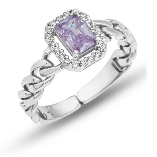 Adjustable Silver Lilac Baguette Stone Women’s Ring