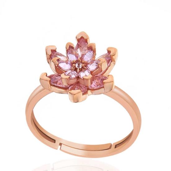 Silver Rose Pink Stone Lotus Flower Women’s Ring