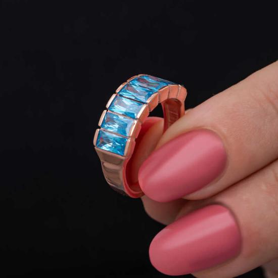 Silver Rose Baguette Aquamarine Stone Women’s Ring