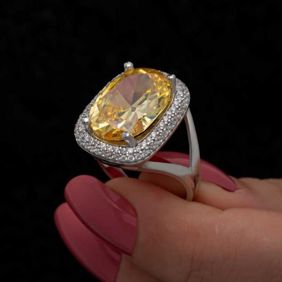 Silver Citrine Stone Square Women’s Ring