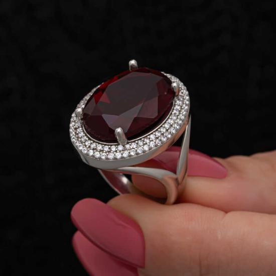 Silver Red Oval Stone Women’s Ring