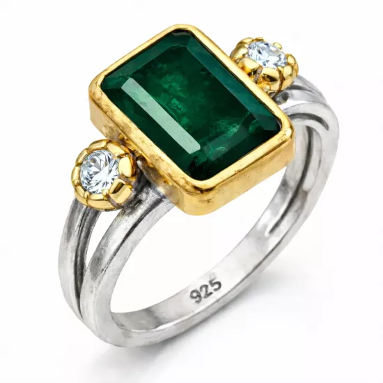 Gümüş Yeşil Zirkon Taşlı Otantik Kadın Yüzük