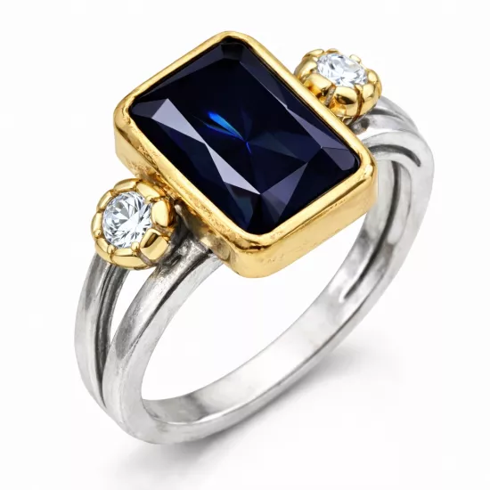 Gümüş Koyu Lacivert Zirkon Taşlı Otantik Kadın Yüzük