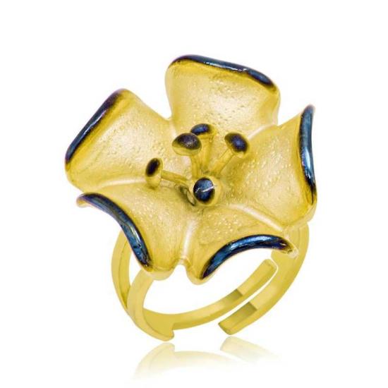 Silver Gold Yellow Flower Women’s Ring