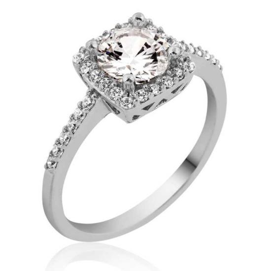 Silver Square Single Stone Women’s Ring