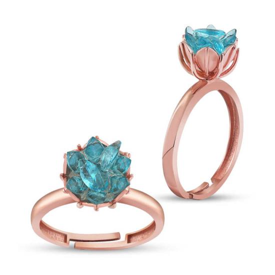 Silver Rose Blue Lotus Flower Ring