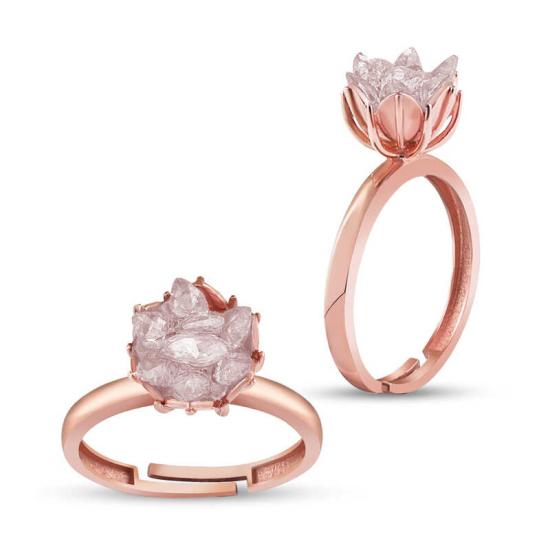 Silver Rose White Lotus Flower Ring