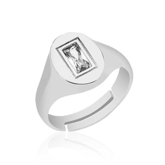 Adjustable Silver Baguette Stone Knight Ring