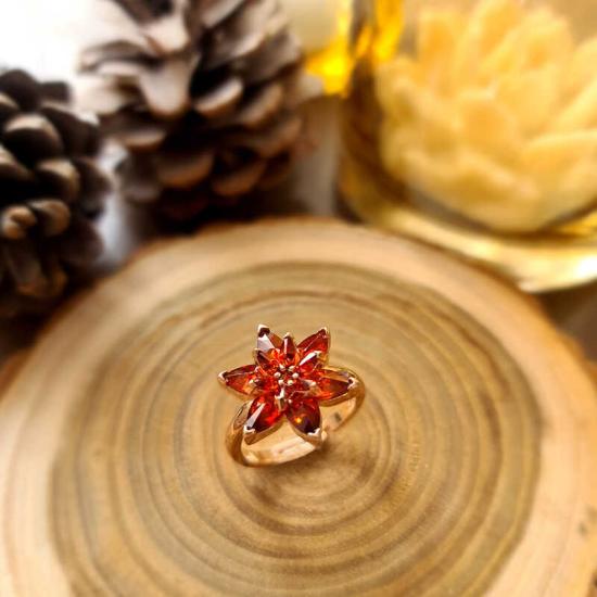 Silver Rose Red Lotus Flower Ring