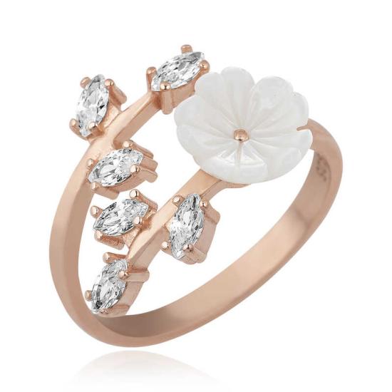 Silver Rose White Spring Flower Ring