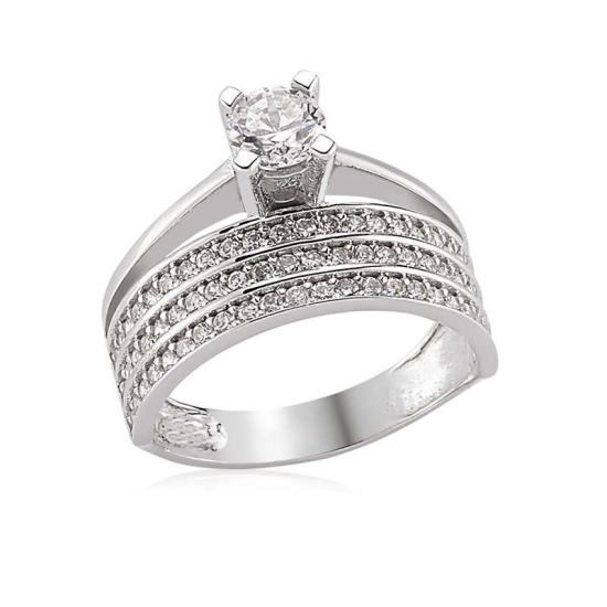 Silver 3 Row Single Stone Women’s Ring